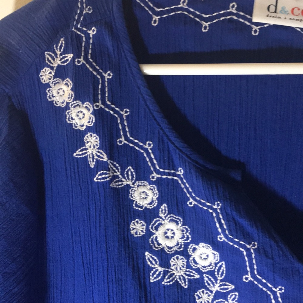 d & co. long sleeve size 3x blue white cotton polyester embroidered top summer - Picture 9 of 11